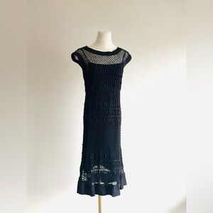 Alberta Ferretti Elegant Black Crochet knit Dress woven Cotten Sz 4 it 40